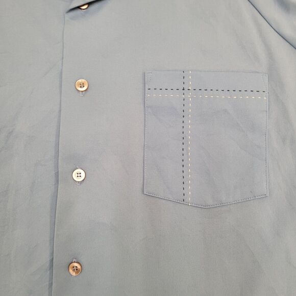 Vintage 70s Disco Hippie Button Shirt XL 25x29 Blue - Picture 9 of 12